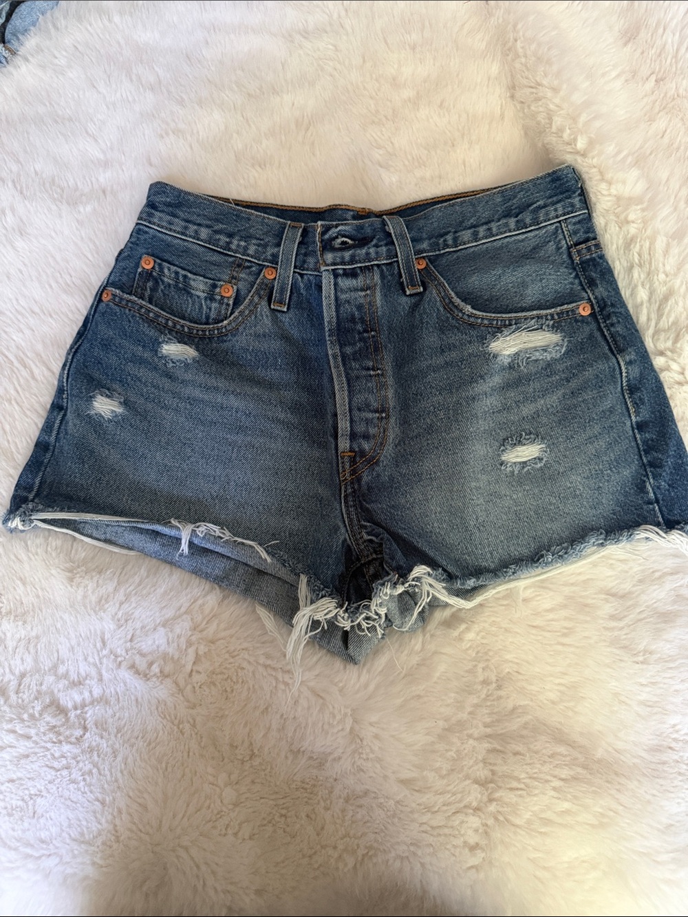 Levi's Blue Distressed High-Rise Jean Shorts